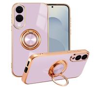 EYZUTAK Electroplated Magnetic Ring Holder Case for Samsung Galaxy S25 Edge, 360 Degree Rotation Metal Anti-fall Finger Ring Holder Magnet Car Holder Slim Soft Silicone Shockproof Cover - Purple