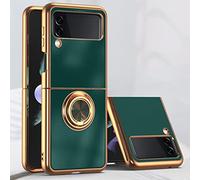 EYZUTAK Electroplated Magnetic Ring Holder Case for Samsung Galaxy Z Flip 3, 360 Degree Rotation Metal Anti-fall Finger Ring Holder Magnet Car Holder Slim Soft Silicone Shockproof Cover - Dark Green
