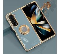 EYZUTAK Electroplated Magnetic Ring Holder Case for Samsung Galaxy Z Fold 5, 360 Degree with Rotation Metal Anti-fall Finger Ring Holder Magnet Car Holder Slim Soft Silicone Shockproof Cover - Gray