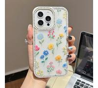 EYZUTAK Flower Case for iPhone 16e, Bling Glitter Rhinestone Phone Case with Luxury Sparkly Diamonds Edge Shiny Glossy Floral Anti-Scratch Clear TPU Shockproof Bumper Cover for Women Girls-Colorful