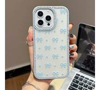 EYZUTAK for iPhone 16e Case Bow Heart Case, Bling Glitter Rhinestone Phone Cover with Luxury Sparkly Diamonds Edge Shiny Glossy Anti-Scratch Clear TPU Shockproof Bumper Cover for Women Girls-Blue Bow
