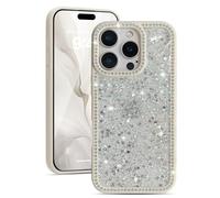 EYZUTAK for iPhone 16e Case, Luxury Bling Shiny Glitter Sequin Phone Case with Sparkly Crystal Diamonds Rhinestone Border Aesthetic Cute Slim Soft Durable TPU Protective Cover for Women Girls-White