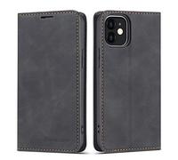 EYZUTAK Premium PU Leather Flip Folio Case for iPhone 12 mini 5.4 inch 2020, Protective Case with Kickstand Card Slot Holder Hidden Magnetic Closure Shockproof Wallet Cover - Black