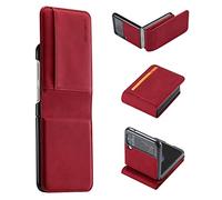 EYZUTAK Premium PU Leather Flip Folio Case for Samsung Galaxy Z Flip 4, [One-Piece] [Anti-Slip] [Scratch Resistant] Slim Flexible Protective Card Slot Shockproof Wallet Cover - Red