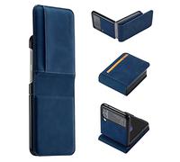 EYZUTAK Premium PU Leather Flip Folio Case for Samsung Galaxy Z Flip 4, [One-Piece] [Anti-Slip] [Scratch Resistant] Slim Flexible Protective Card Slot Shockproof Wallet Cover - Blue