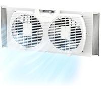 EZ-CHILL 9 Inch Twin Window Fan with Manual Reversible Airflow Control, Auto Lock Extender 2 Speed, Dual Fan, Exhaust, Airflow 10ft/s for Home, Kitchen, Bedroom and Office