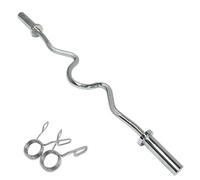 EZ Curl Bar 4ft Olympic Barbell with 2 x 5kg Bumper Plates Ideal for Weightlifting Strength Training and Bicep Workouts Includes Spring Collars Bundle