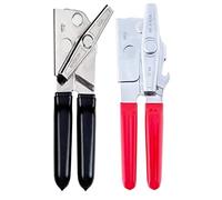 EZ-DUZ-IT Deluxe Manual Can Opener - 2 Pack - Heavy Duty and Rust Proof - Sharp Blade with Smooth Edge - Large, Comfortable Red and Black Grips - Easy Turn Knob - Opens Various Can Sizes