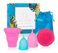 EZ Flow Menstrual Cup Kit - 2 Reusable Period Cups (Small & Large), Foldable Steriliser Cup, Rose Pouch, Cotton Bag - Beginner Friendly, Soft & Comfortable