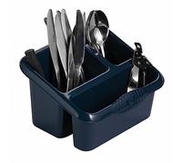 EZ Pack - Durable Large Plastic Sink Tidy Cutlery Drainer Holder Caddy 3 Compartment Sponge, Brush, Cloth Holder Kitchen Utensils Holder, Navy