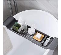 EZ Pack - Heavy Duty Extendable Bath Caddy Tray Plastic Bathtub Shelf Wine Soap Holder Storage Rack, Book Phone Pad Holder Toys Shampoo Soap Storage, Slate Grey