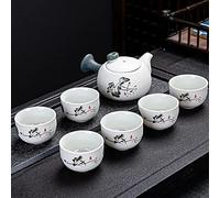 EZ Snowflake Glaze Chinese Tea Set - 1 teapot and 6 Tea Cups (Fragrant Lotus Flower - Side Handle Pot)