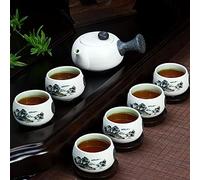 EZ Snowflake Glaze Chinese Tea Set - 1 teapot and 6 Tea Cups (Scenic Landscape - Side Handle Pot)