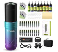 EZ Tattoo Gun Kit - Wireless Tattoo Machine Kit Tattoo Kit with 1600mAh Battery Power Supply, 20Pcs Tattoo Cartridge Needles and for Beginners and Artists (Tora Blue Purple)