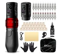 EZ Tattoo Kit - Tattoo Machine Kit Complete with 6 Strokes 2mm-4.2mm Wireless Tattoo Machine Pen with 1600mAh Battery Power Supply for Tattoo Beginners and Tattoo Artists (P3 Pro Matte Red)