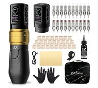 EZ Tattoo Kit - Tattoo Machine Kit Complete with 6 Strokes 2mm-4.2mm Wireless Tattoo Machine Pen with 1600mAh Battery Power Supply for Tattoo Beginners and Tattoo Artists (P3 Pro Golden Matte)