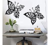 EZ4ENCE 2PCS Butterfly Decoration Wall Art Boho Wall Home Decor Hanging Appearance Wall Decor Metal Hanging Butterfly Decor Flower Wall Art for Bedroom Living Room Home Wall,Black(Large)