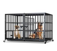 EZ4ENCE 48 inch Dog Crate Cage Kennel with Divider for 2 Dogs, Indestructible Dog Crate, Sturdy Design,Double Door and Removable Tray Medium/Large Dog Cage