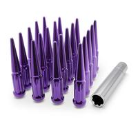 EZAccessory 14x1.5 Spline Spike Lug Nuts 24 Pieces Purple with Key Bulge Acorn Lug Nut for Chevy Silverado GMC Sierra 1500 2500 3500
