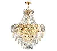 Ezalor 23.6in Luxury Crystal Chandelier For Dining Room Modern 5-Tier Raindrop Pendant Lighting Indoor Decoration Golden Chandelier 11-Lights Hanging Ceiling Light,Gold