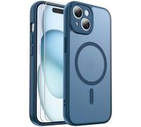 Ezanmull for iPhone 15 Case Magnetic Shockproof, Full Camera Protection, Fit for MagSafe, with Screen Protector X2, Translucent Anti-Fingerprint Case for iPhone 15 (Blue)