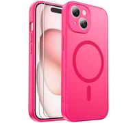 Ezanmull for iPhone 15 Case Magnetic Shockproof, Full Camera Protection, Fit for MagSafe, with Screen Protector X2, Translucent Anti-Fingerprint Case for iPhone 15 (Hot Pink)