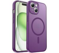 Ezanmull for iPhone 15 Case Magnetic Shockproof, Full Camera Protection, Fit for MagSafe, with Screen Protector X2, Translucent Anti-Fingerprint Case for iPhone 15 (Purple)