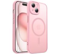 Ezanmull for iPhone 15 Case Magnetic Shockproof, Full Camera Protection, Fit for MagSafe, with Screen Protector X2, Translucent Anti-Fingerprint Case for iPhone 15 (Pink)