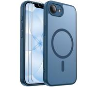 Ezanmull for iPhone 17e/16e Case Magnetic Shockproof, Full Camera Protection, Fit for MagSafe, with Screen Protector X2, Translucent Anti-Fingerprint Case for iPhone 17e/16e (Blue)