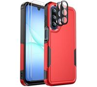 Ezanmull for Samsung Galaxy A17 5G Case with Military Grade Protection | 15 FT Drop Protection | Glass Screen Protector | Camera Lens Protector | Non-Slip Shockproof (Red)