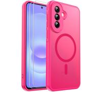 Ezanmull for Samsung Galaxy A37 Case Magnetic Shockproof, Full Camera Protection, with Screen Protector X2, Translucent Anti-Fingerprint Case for Samsung Galaxy A37 (Hot Pink)