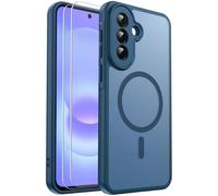 Ezanmull for Samsung Galaxy A37 Case Magnetic Shockproof, Full Camera Protection, with Screen Protector X2, Translucent Anti-Fingerprint Case for Samsung Galaxy A37 (Blue)