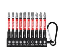 EZARC 10-Piece Diamond Tip Screwdriver Bit Sets, 65mm Magnetic Impact Driver Bits, Torx Phillips Pozidriv Slotted, 1/4" Hex Shankl, S2 Alloy Steel, Security Bit Set for Impact Drivers & Power Drills