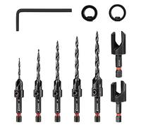 EZARC Countersink Drill Bit Set 10pcs, 5Pcs Tapered Countersink Drill Bits for Wood, Wood Counter Sink Bits 2 Wood Plug Cutter, 2 Stop Collar, 1 Hex Wrench Counter Sinker Drill Bit Set for Woodworking