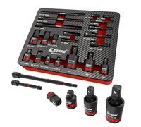 EZARC 21PCS Impact Socket Adapter Set, Includes CR-MO Universal Swivel Socket Set, CR-MO Impact Couplers, CR-V Reducers, CR-V Hex Extension Bits,Square Drive Sockets, 1/4", 3/8", 1/2" Drive