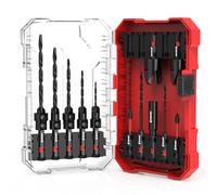 EZARC Countersink Drill Bit Set, 15PCS Tapered Bits with Plug Cutters | Tapered Nitrided HSS Bits, Sizes #4, #6, #8, #10, #12, Depth Stop Rings, Extension Shaft, 1/4" Hex Shank, Storage Box