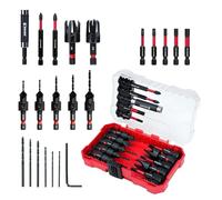 EZARC Countersink Drill Bit Set, 22 PCS Counter Sink Drill Bit with 2 Wood Plug Cutters, Magnetic Extension Bit Holder, 1/4" Hex Shank for Woodworking with Storage Box