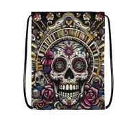 EZB Day of The Dead Skull Patterned Drawstring Bag | 36x30cm Midi Sized Backpack | Multi-Use: Sports Kits, PE Kits, Gym, Lunch, Holiday, Beach, Pump Bag | Colourful Skull Bag