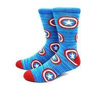 EZB Superhero Captain America Shield Logo Blue Red & White Socks | Gift Idea for Men & Women | Size 5-10 | Captain America Shield