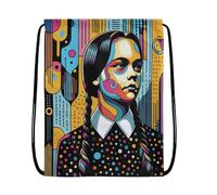 EZB Wednesday Addams Colourful Drawstring Bag | 36x30cm Midi Sized Backpack | Multi-Use: Sports Kits, PE Kits, Gym, Lunch, Pump, Holiday, Beach | Wednesday Pop Art Bag