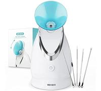 EZBASICS Face Steamer Professional, Nano Ionic Facial Steamer for Pores with Warm Mist Humidifier Atomizer and Sauna Inhaler Spa, Aromatherapy Design, 1-Pack + 5-Pack Stainless Steel Skin Kit Blue