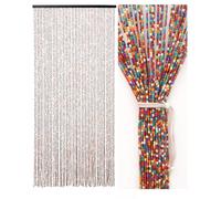 Ezcasch 90 * 190cm Bamboo Beaded Door Curtain for Doorways as Decoration Screen 52 Strands Bohemian Rainbow Bead Curtain craft made of bamboo & wooden beads for window/room, Colourful