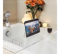 Ezcasch Acrylic Bathtub Tray Caddy Bath Tray Table for Tub Luxury Spa with Book and Wine Glass Holder Bathroom Accessories for Decorative Bathtubs, Transparent 31.5inch