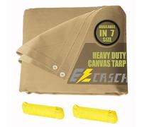 Ezcasch Canvas Tarp 10'x10'/3.05x3.05m Heavy Duty Tarpaulins, 0.56mm Canvas Tarpaulin with Aluminum Grommets, 400g/m² Cover Sheet Dustproof Truck Car Boat Cover Roof -Khaki