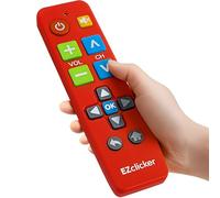 EZclicker Plus Big Button Universal TV Remote (Red) Simple Easy to Use, Works with Major TV Brands (2xAAA Batteries Not Included)
