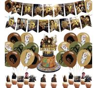 Ezcpigei The Lord of the Rings Party Decorations,Birthday Party Supplies For Lord of the Rings 2024 Party Supplies Includes Banner - Cake Topper - 12 Cupcake Toppers - 18 Balloons, Brown