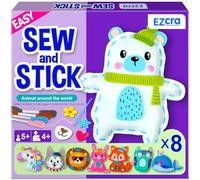 EZCRA 8-in-1 Easy to Do Animal Sewing Projects for Kids - Kids Craft Kits - No Mess Sewing Kit for Age 4,5,6,7,8 - Includes Stickers, Tools with Full Instruction