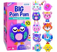 EZCRA Easy Arts and Crafts for Kids Age 4-6 - Make 10 Big Pom Pom Kit - DIY Plush Art Activity Craft for Little Boys & Girls - Toddler Crafts Sensory Activities