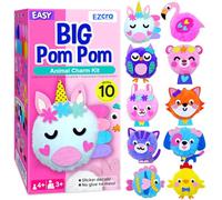 EZCRA Easy Arts and Crafts for Kids Age 4-6 - Make 10 Big Pom Pom Kit - DIY Plush Art Activity Craft for Little Boys & Girls - Toddler Crafts Sensory Activities