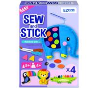 EZCRA Sewing Kit for Kids Ages 4-8, 8 Safari Animal Felt Craft Projects, No-Mess Beginner Stitching Kit with Stickers & Tools, Educational Toy Gift for Boys & Girls